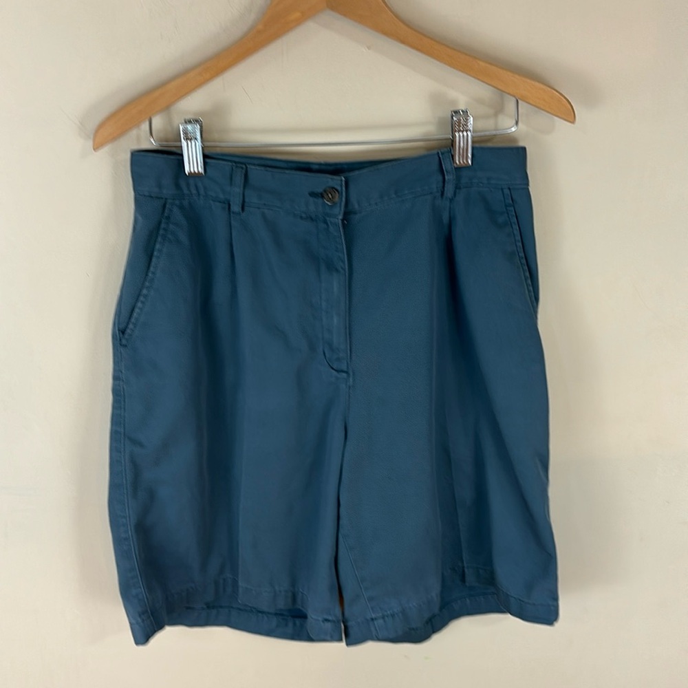 LL Bean Dusty Blue Cotton High Waisted Bermuda Shorts Size 12